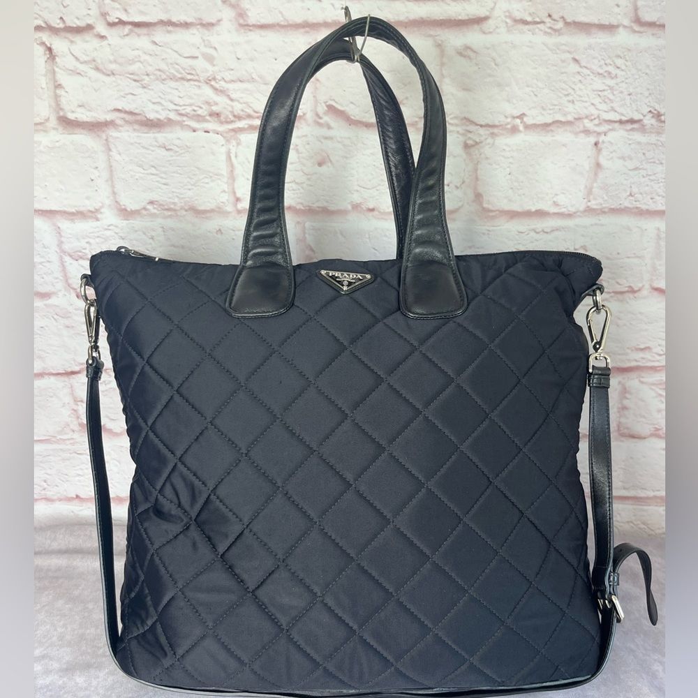 Prada Large Soft Quilted Tessuto Impuntu Nero Convertible Bag Black